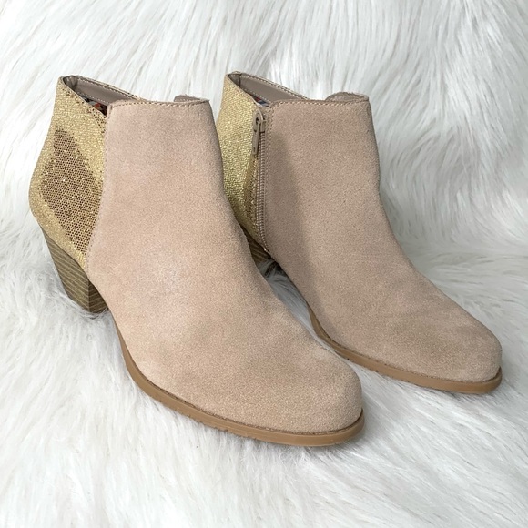 BC Footwear Shoes - SOLD-BC Suede Glitter Metallic Beige Ankle Booties